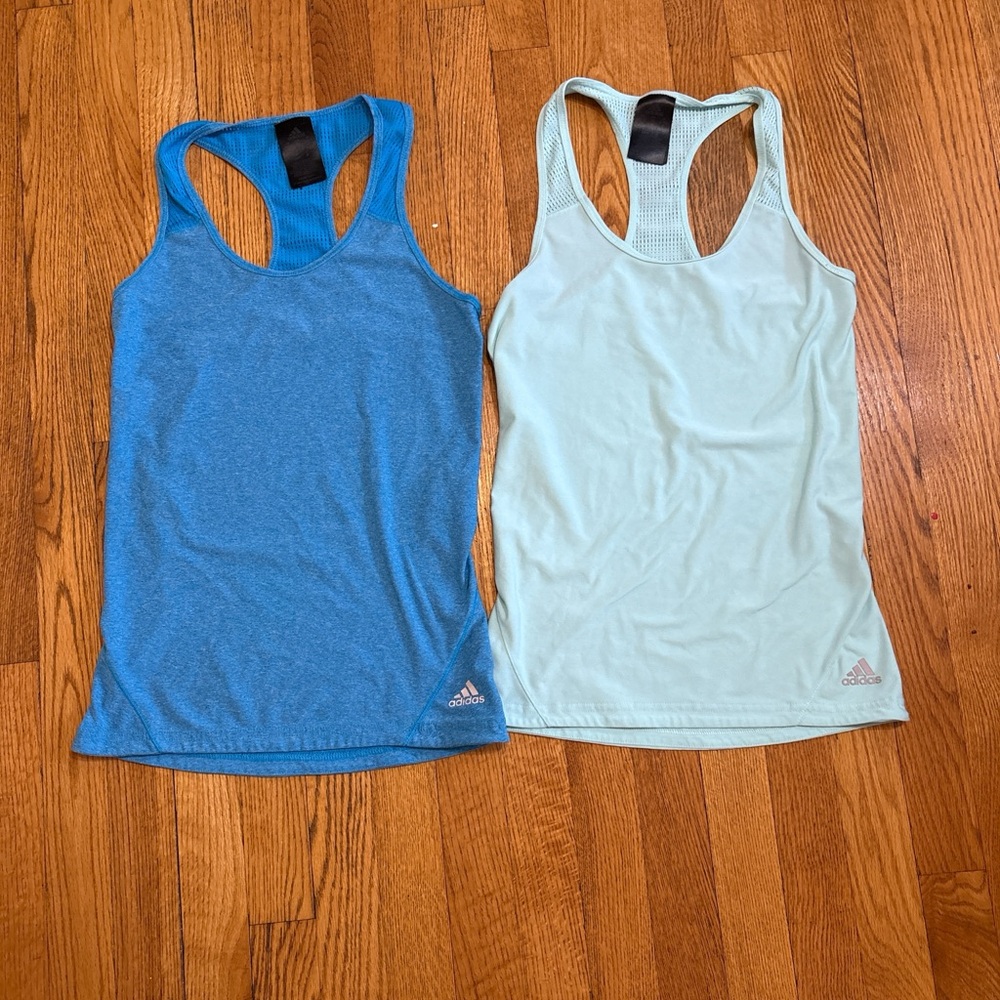 Adidas Blue and Mint Racerback Tank Tops